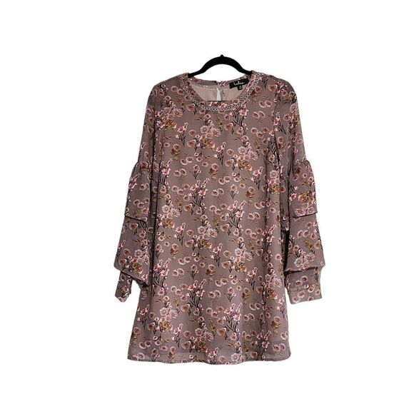 Lulus gray & mauve Ling sleeve mini dress - Picture 1 of 6